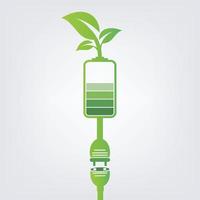 Green Energy Concept Ecology Leaves Battery vector