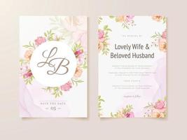 Wedding Invitation Card Floral Concept Template with Flowers and Leaves