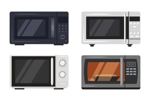 Microwave oven icons set Front view of kitchen appliances vector