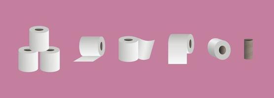 Set of soft toilet paper rolls Isolated on pink background Vector illustration