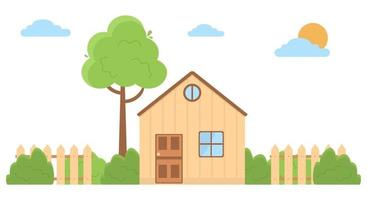 Vector illustration of a country house in a flat style House icon isolated on white background Flat design vector illustration concept of country life in nature