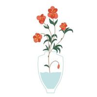 hermosa composición floreciente con hojas y tallo aislado en blanco plantas con flores y hierbas hermoso ramo de flores con ramas decorativas en un florero ilustración vectorial plana vector