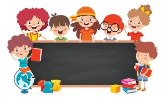 Funny Children With Empty Blackboard vector