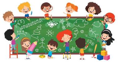 Funny Children With Empty Blackboard vector