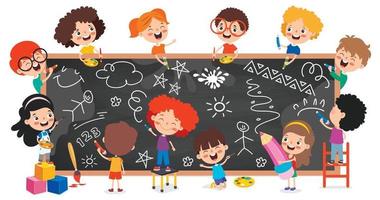 Funny Children With Empty Blackboard vector