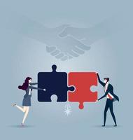 Business team assembling jigsaw puzzle vector