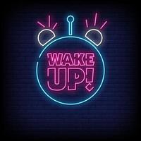 Wake Up Neon Signs Style Text Vector