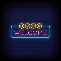 Open Welcome Neon Signs Style Text Vector