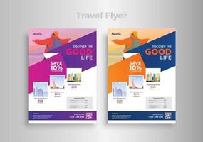 Travel flyer template design with contact and venue details vector