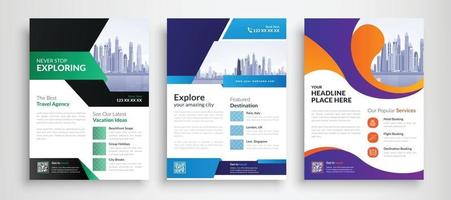 Travel flyer template design with contact and venue details vector