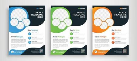 Travel flyer template design with contact and venue details