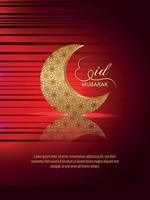 Flyer de fiesta de invitación de eid mubarak con luna de patrón dorado sobre fondo rojo vector