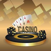 Casino gambling game with vector illustration of roulette playing cards and dice