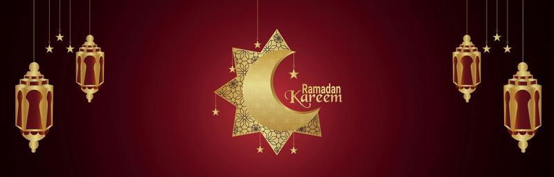 Creative golden pattern moon for ramadan kareem with creative lantern