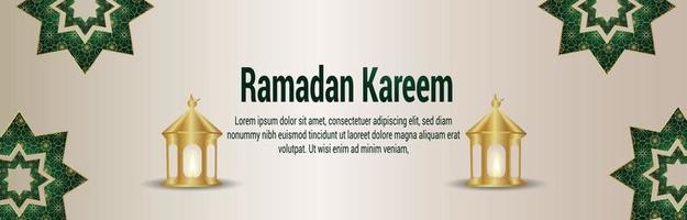 Ramadan kareem realistic elegant golden lantern on white pattern background vector