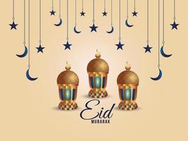 Eid mubarak creative background with realistic islamic lantern vector