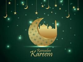 festival islámico de luna de patrón para ramadan kareem con mezquita sobre fondo creativo vector