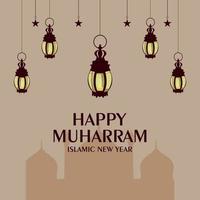 Flat design concept of happy muharram with islamic lantern vector