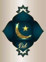 Eislamic festival eid mubarak invitation greeting card with glitter golden moon and star vector