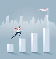 Businessman jumps on graph columns. Success Motivation Ambition vector concept