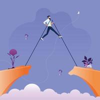 Businessman is getting through the obstacles to reach his goals. Business concept vector