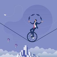 Businessman Juggling Men and Women icon Whilst Riding a Unicycle. Man management concept vector