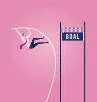 Businessman doing pole vaulting for jumping the goal vector