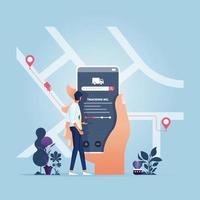 Businessman with app delivery tracking. Business technology concept vector