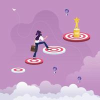 Businesswoman climbing to the bigger target. Business career concept vector
