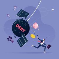 Businessman tries to escape from debt. Business financial concept vector