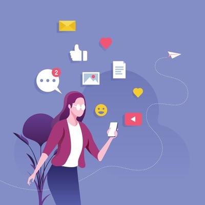 Businesswoman using a smartphone with social media. Social network concept