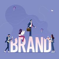Group of business working for building text Brand. Brand building concept vector