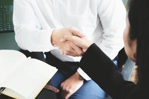 Young businessmen collaborate with partners to increase their business investment network for Plans to improve quality next month in their office photo