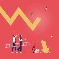 Business people with ladder prepares to fix the falling down arrow vector