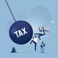 Businessman kicks a giant wrecking ball with tax word vector