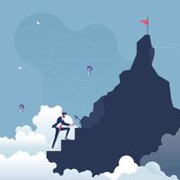 Businessman making steps to goal on the top of mountain. Make an effort concept vector