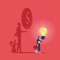 Businessman with idea and his shadow getting money vector