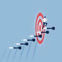 Business concept Vector. Businessman rushing up the darts stairs to the target, goal and success vector