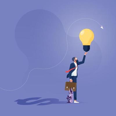 Businessman creates ideas to exchange for money concept