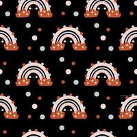 Cute seamless vector pattern with hand drawn scandinavian rainbows and polka dot elements