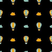 Vector scandinavian baby Seamless pattern of colorful air balloons and clouds isolated on white background