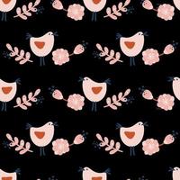 Seamless pattern with birds and flowers summer vector