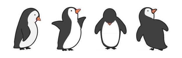 penguin cartoon characters in different poses set vector