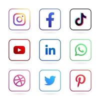 logotipo de redes sociales en marco cuadrado forrado vector