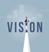 Vision concept in business with vector icon of businesswoman and telescope, monocular. Symbol leadership strategy mission.