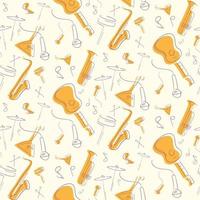 Seamless pattern with guitar and wind instruments vector
