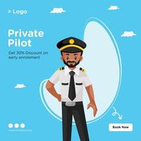 Banner design of private pilot cartoon style template vector