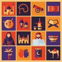 Ramadan Kareem icons set of Arabian. Flat design. vector