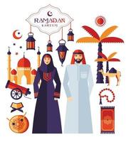 Ramadán kareem conjunto de iconos de árabe vector