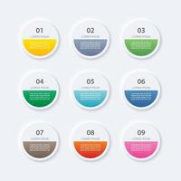 Infographics circle button with 9 data template vector
